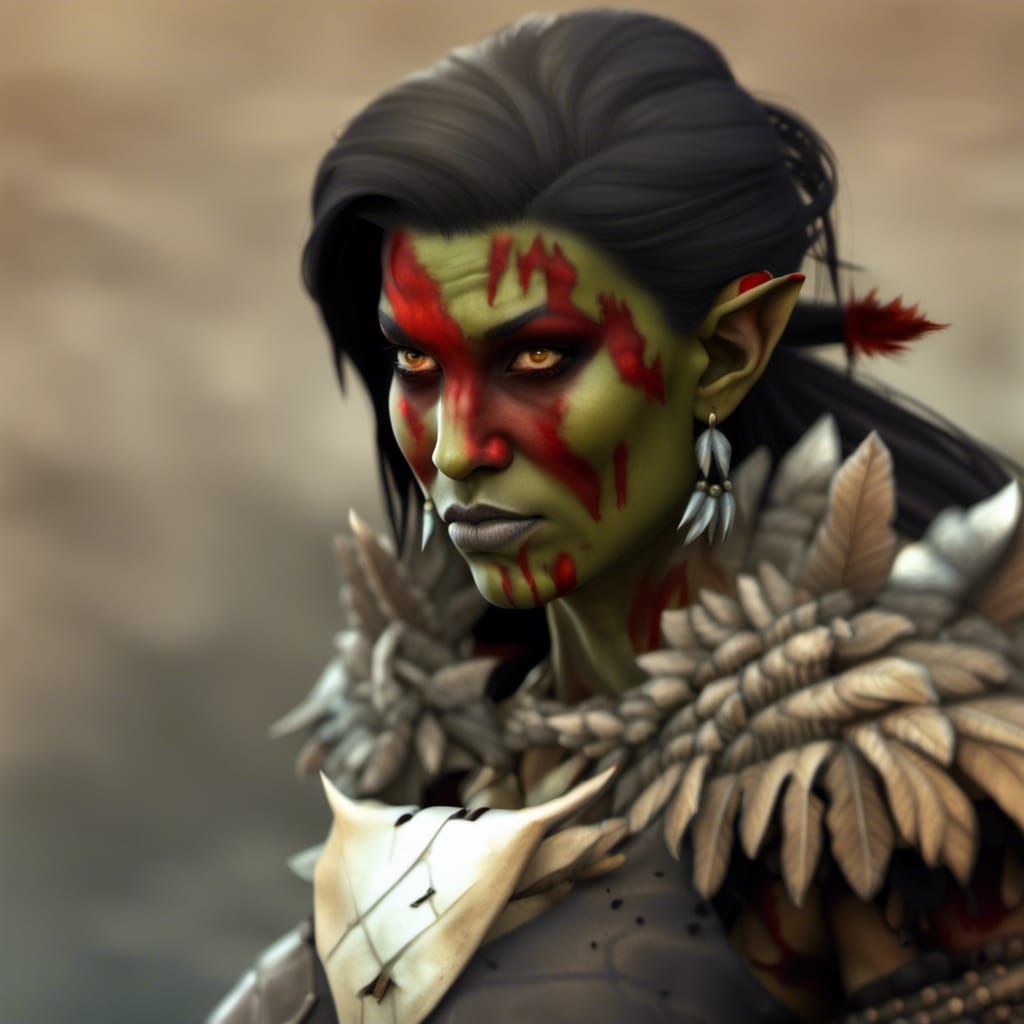 Fierce Female Orc Barbarian with War Paint