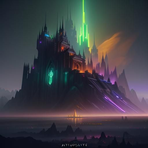 Cyberpunk Basilica Treasure Trove with Gems and Planets