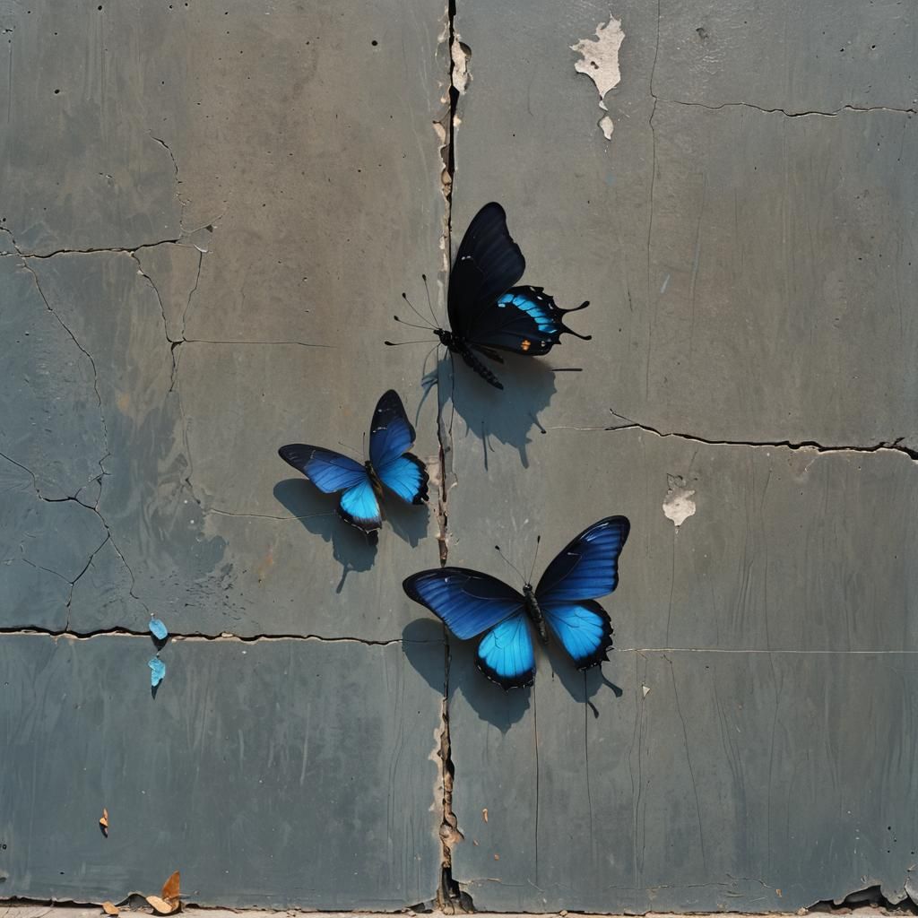Iridescent Butterfly on Doorstep in Ethereal Style