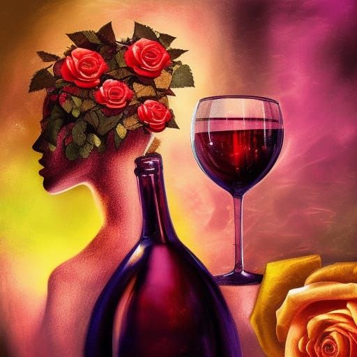 Hyperrealistic Wine and Roses Splash Art Portrait