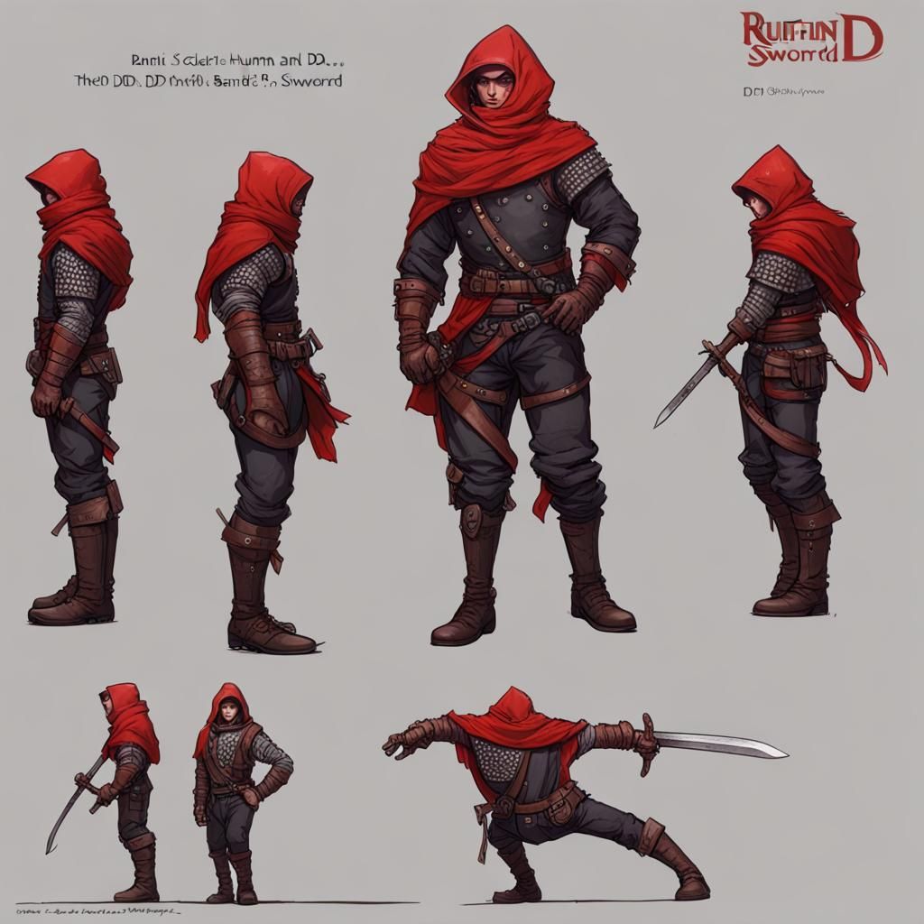 Bandit Ruffian in Scarlet Scarf, D&D Action Pose