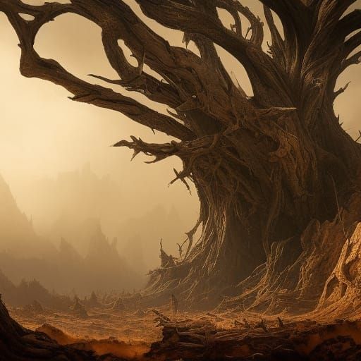 Dark Desert Fantasy Landscape in Digital Painting Style