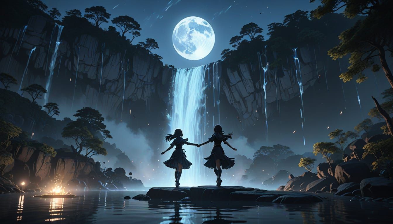 Anime Girl Dancing in Moonlight: 3D Art