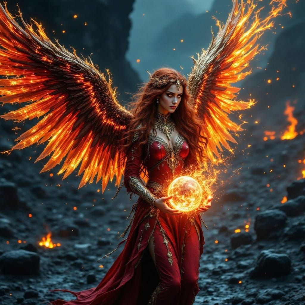 Celestial Flame Angel with Earth, in Renaissance Style