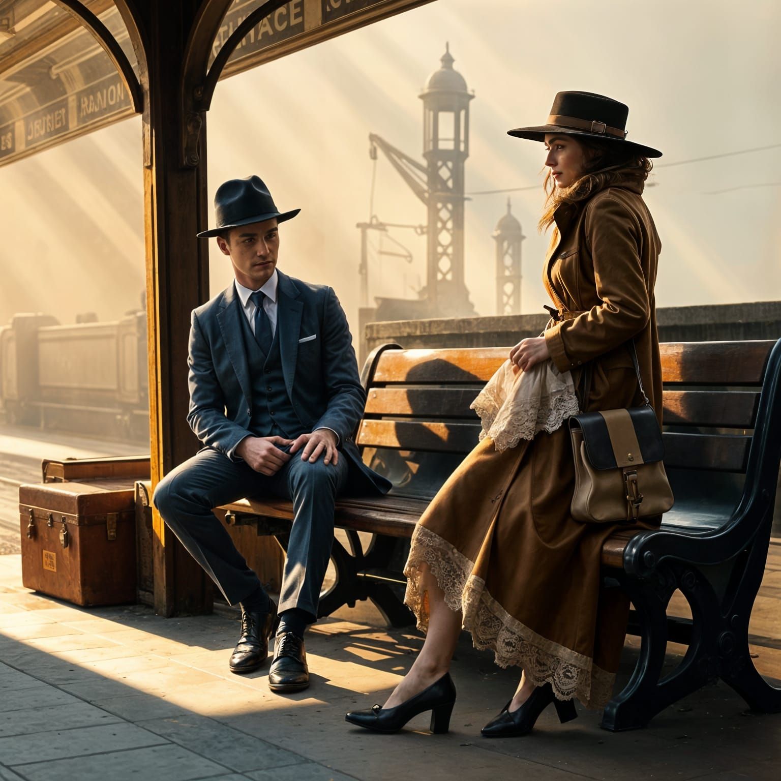 Railway Platform Encounter with Lace Handkerchief