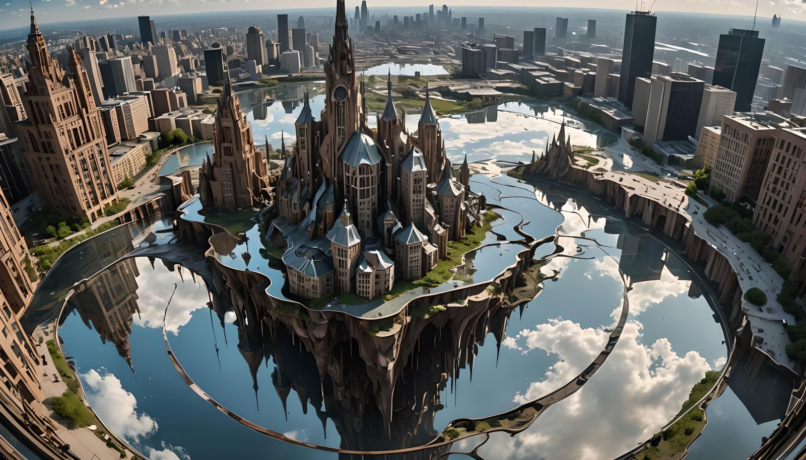 Surreal Melting Cityscape with Floating Eye