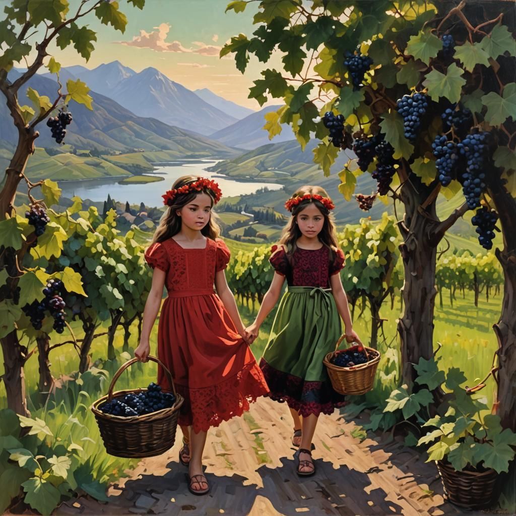 Girl in Vineyard Painting in Gurney Style