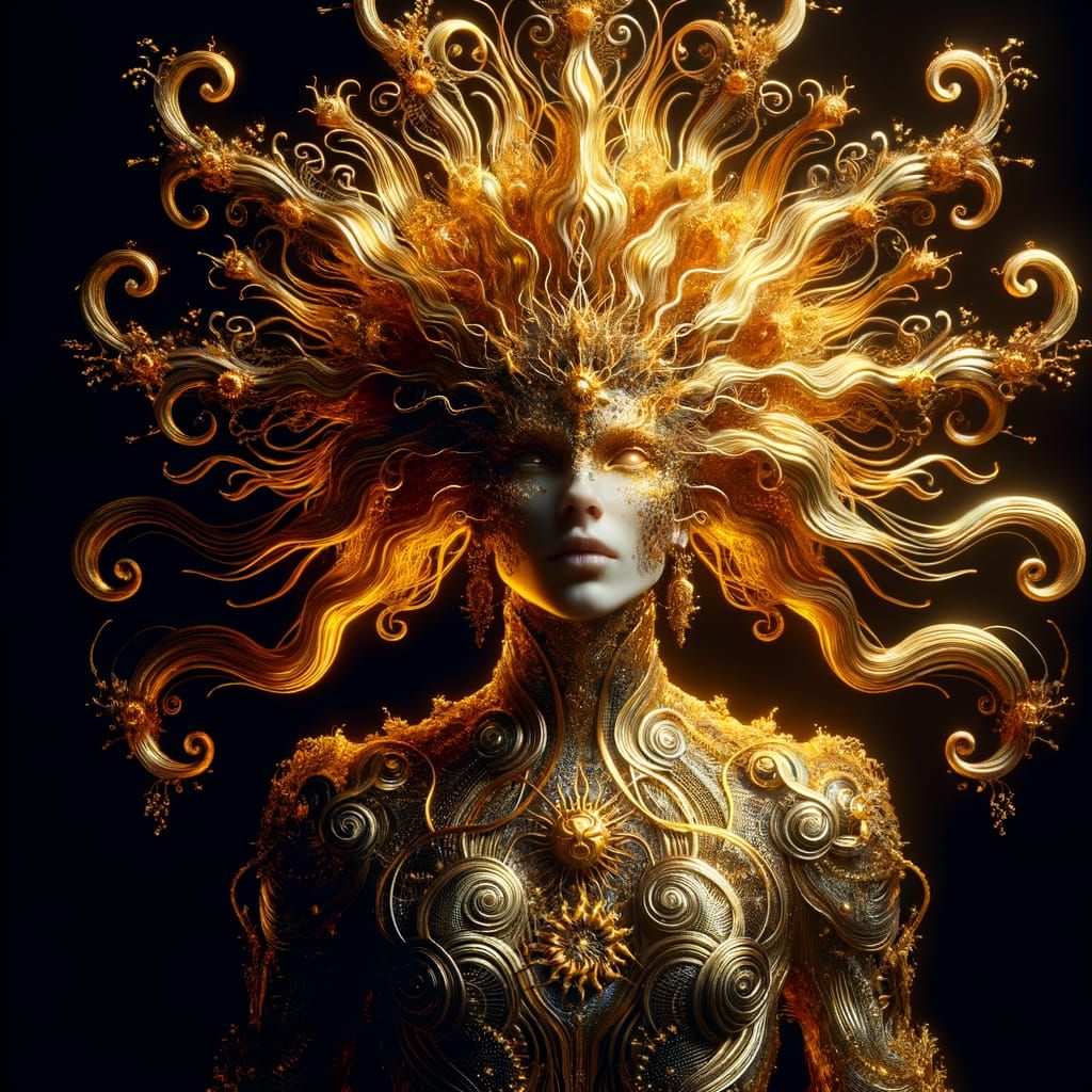 Gilded Deity Conjurer in Art Nouveau Style