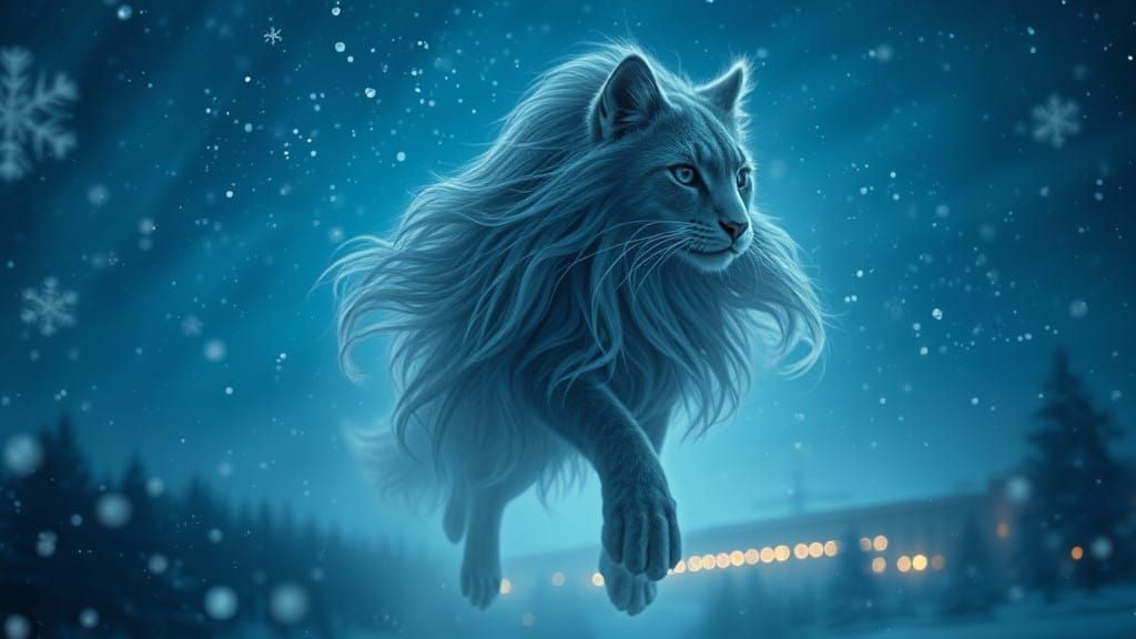 Ethereal Feline Emerges from Winter Night Sky in 35mm Film A...