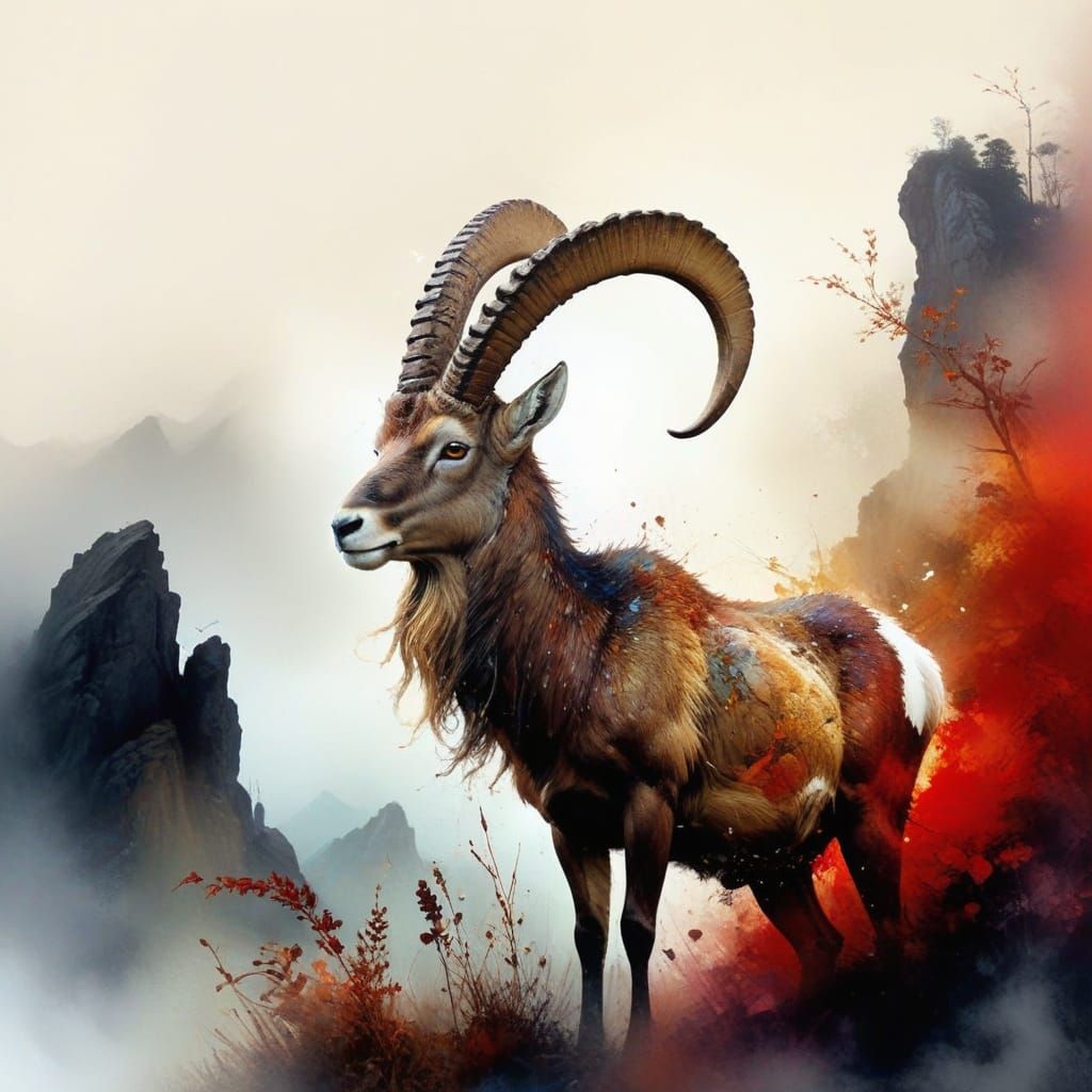 Surreal Ibex in Autumnal Landscape