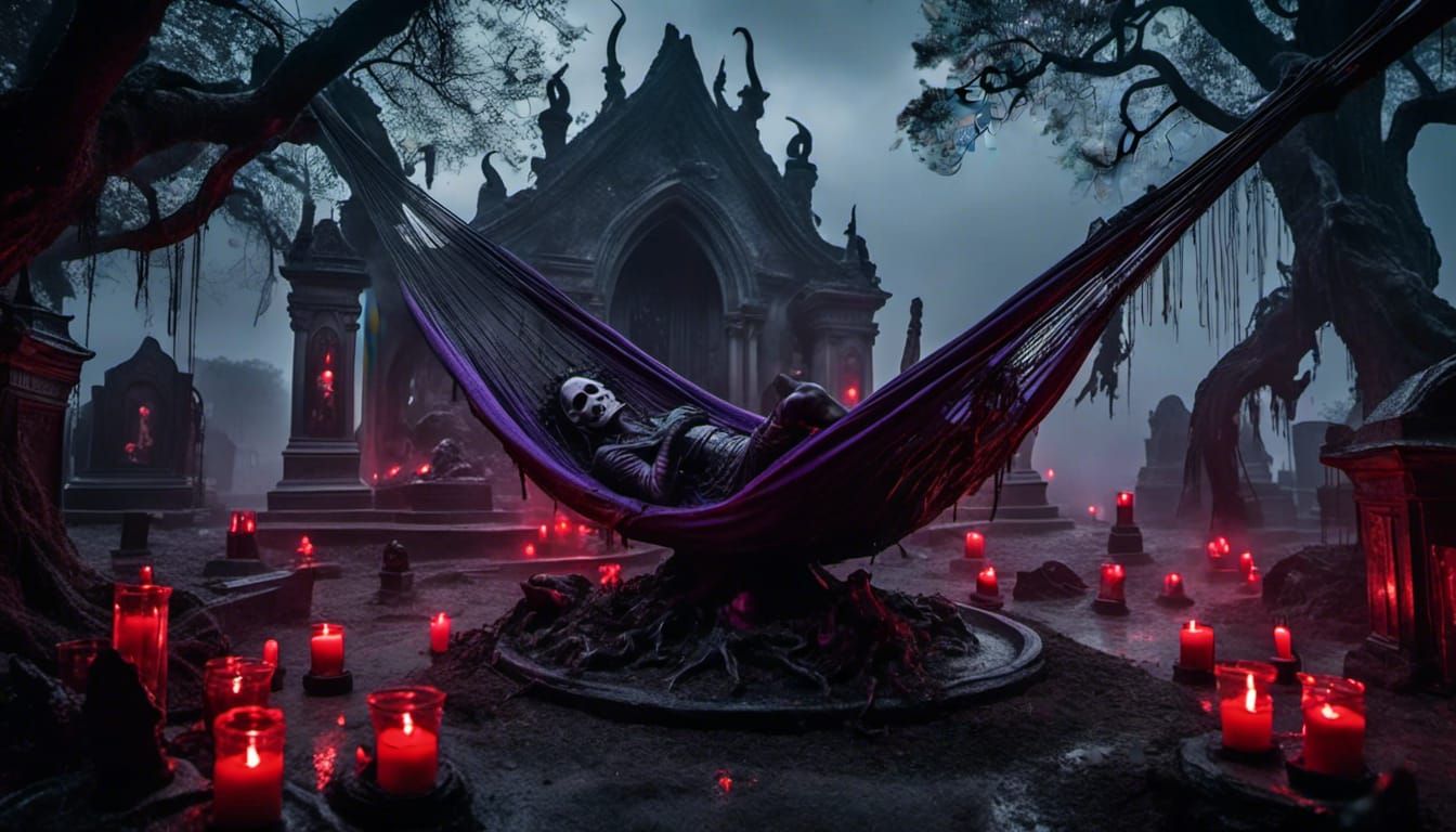 Surreal Demon in Gothic Graveyard: Mandala Art