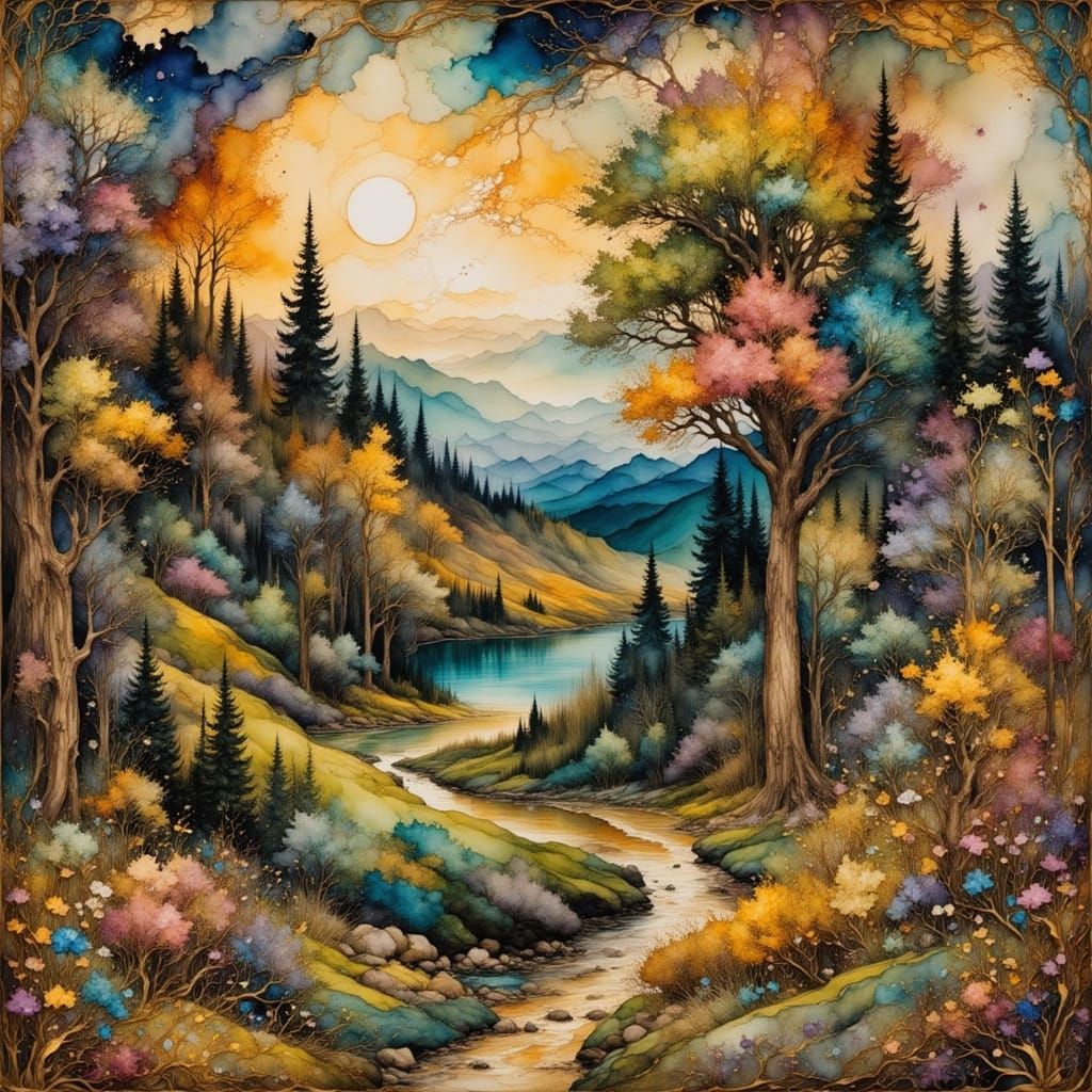 Fantasy Pathways in Vibrant Watercolor