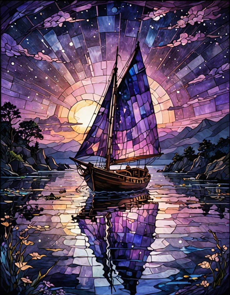 Stained glass riverboat