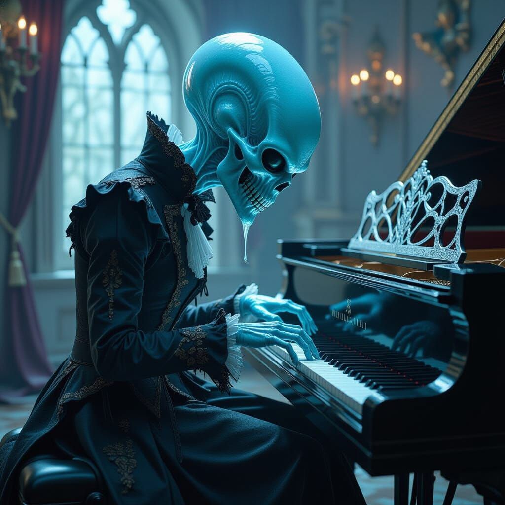 Bioluminescent Alien Plays Gothic Piano