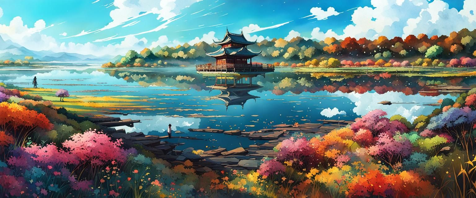 Anime Realism Landscape Masterpiece in Watercolor
