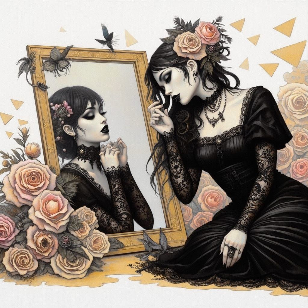 Gothic Women Reflected in Infinite Patterns