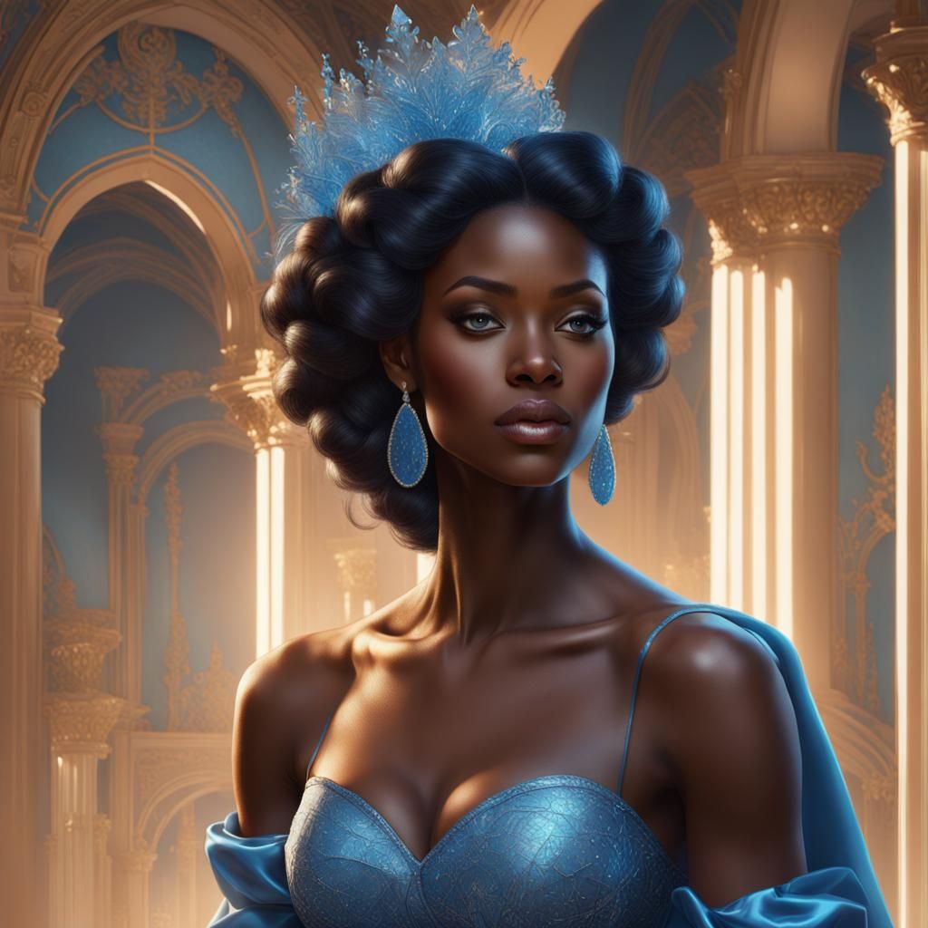 African American Cinderella Portrait in Shimmering Gown
