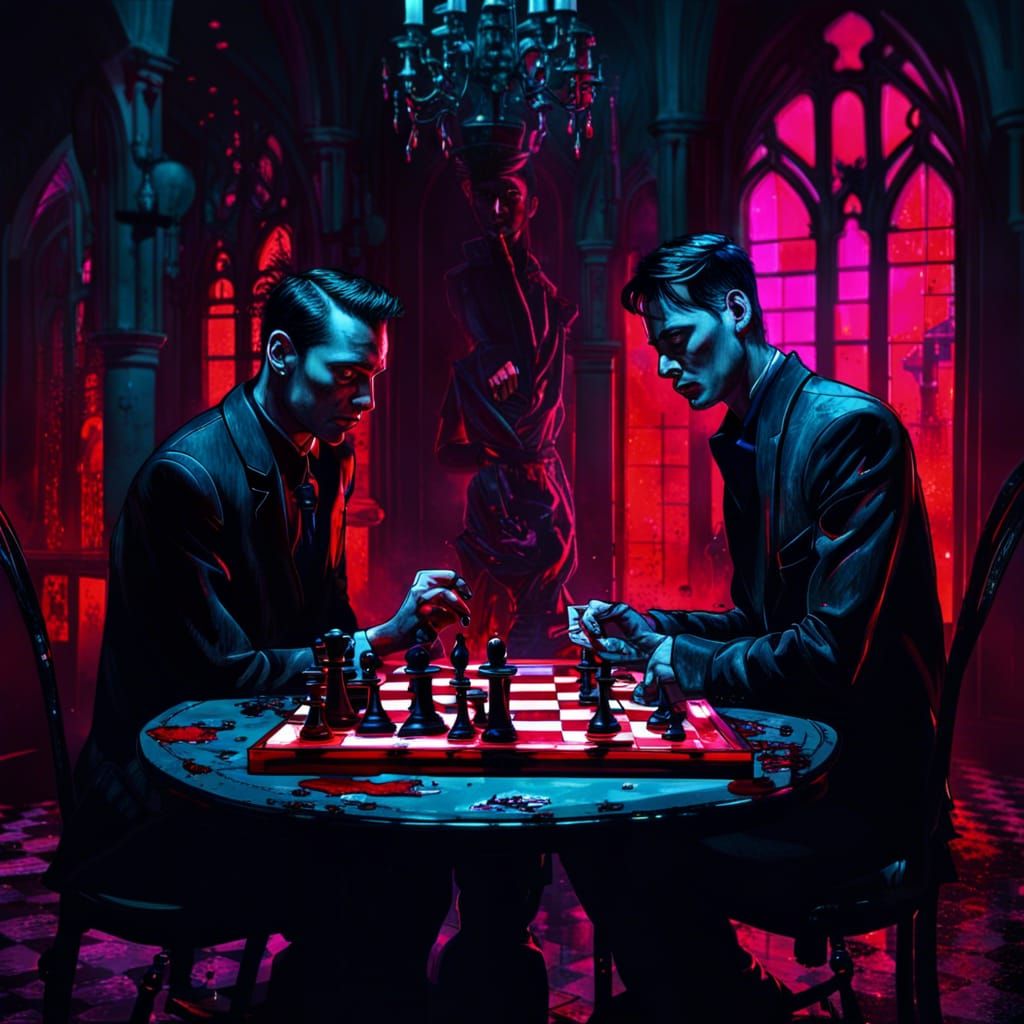Noir-Gothic Chess Game in Fluorescent Colors