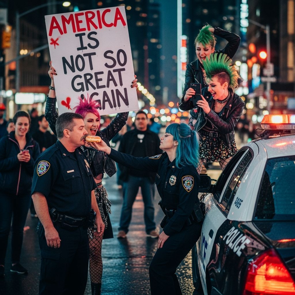 Punk Rock Protest in Cyberpunk Cityscape