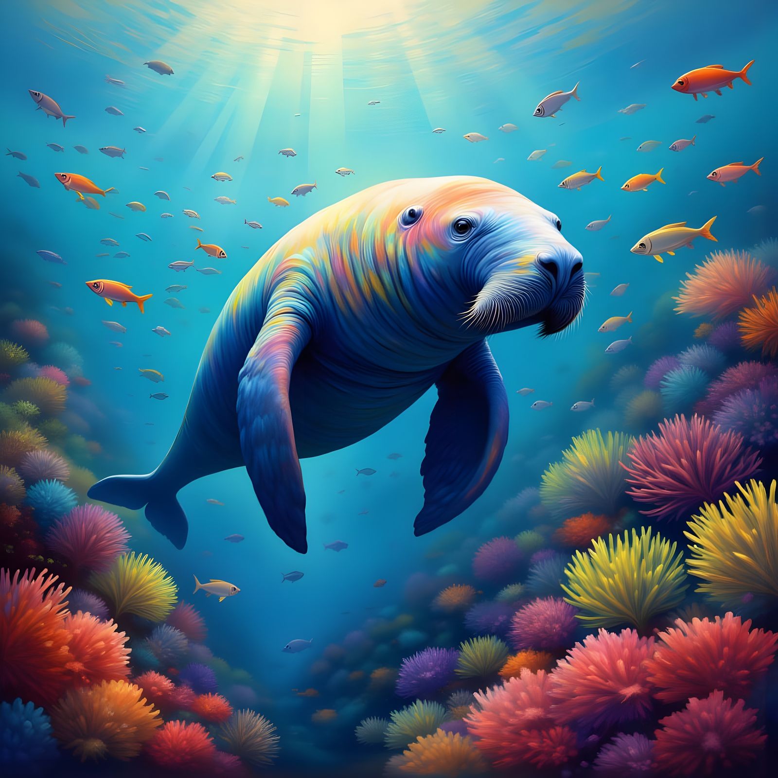 A manatee swimming underwater