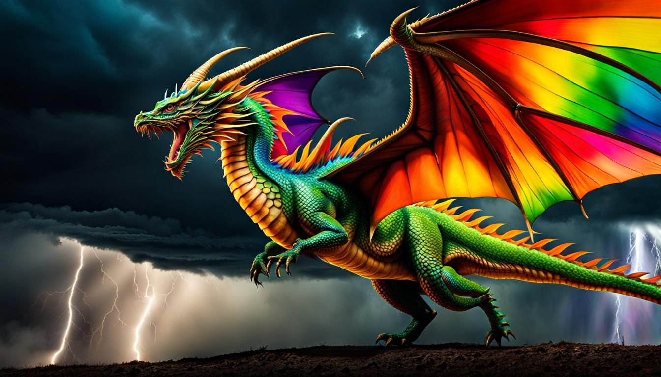 Prismatic Dragon Amidst Tornado Windstorms