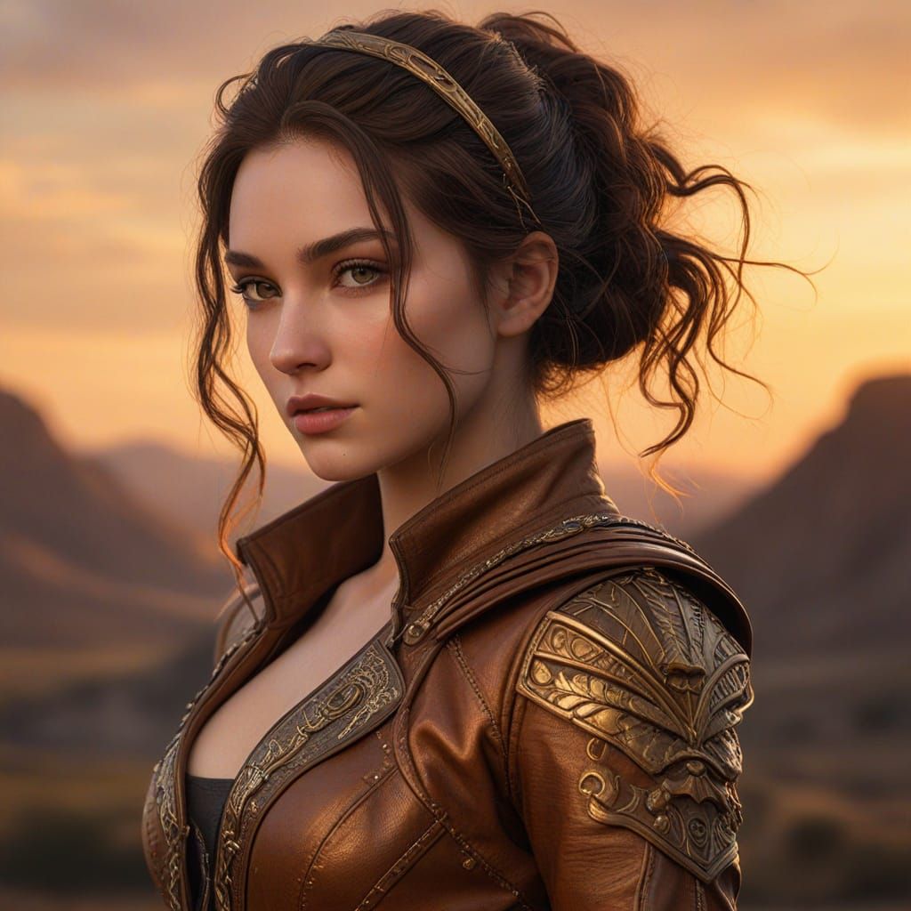 Young Woman Archer in Sunset Light: Fantasy Illustration