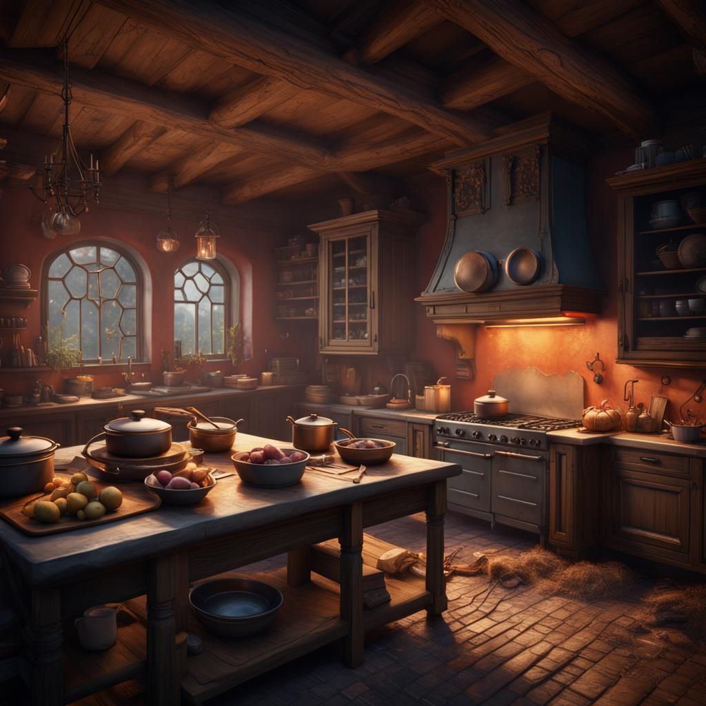 Detailed Matte Painting of a Cooking Scene