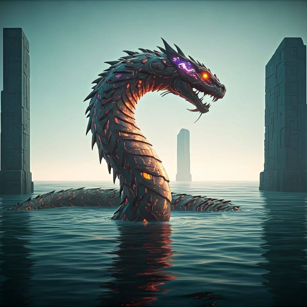 Cyber Serpent Rises from Digital Depths