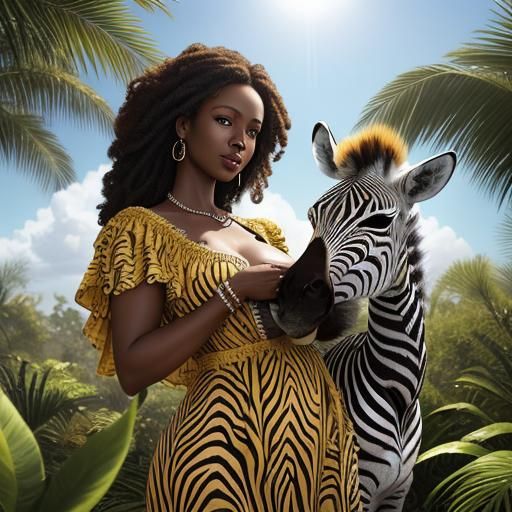 African Woman and Zebra in Hyperrealistic Photo
