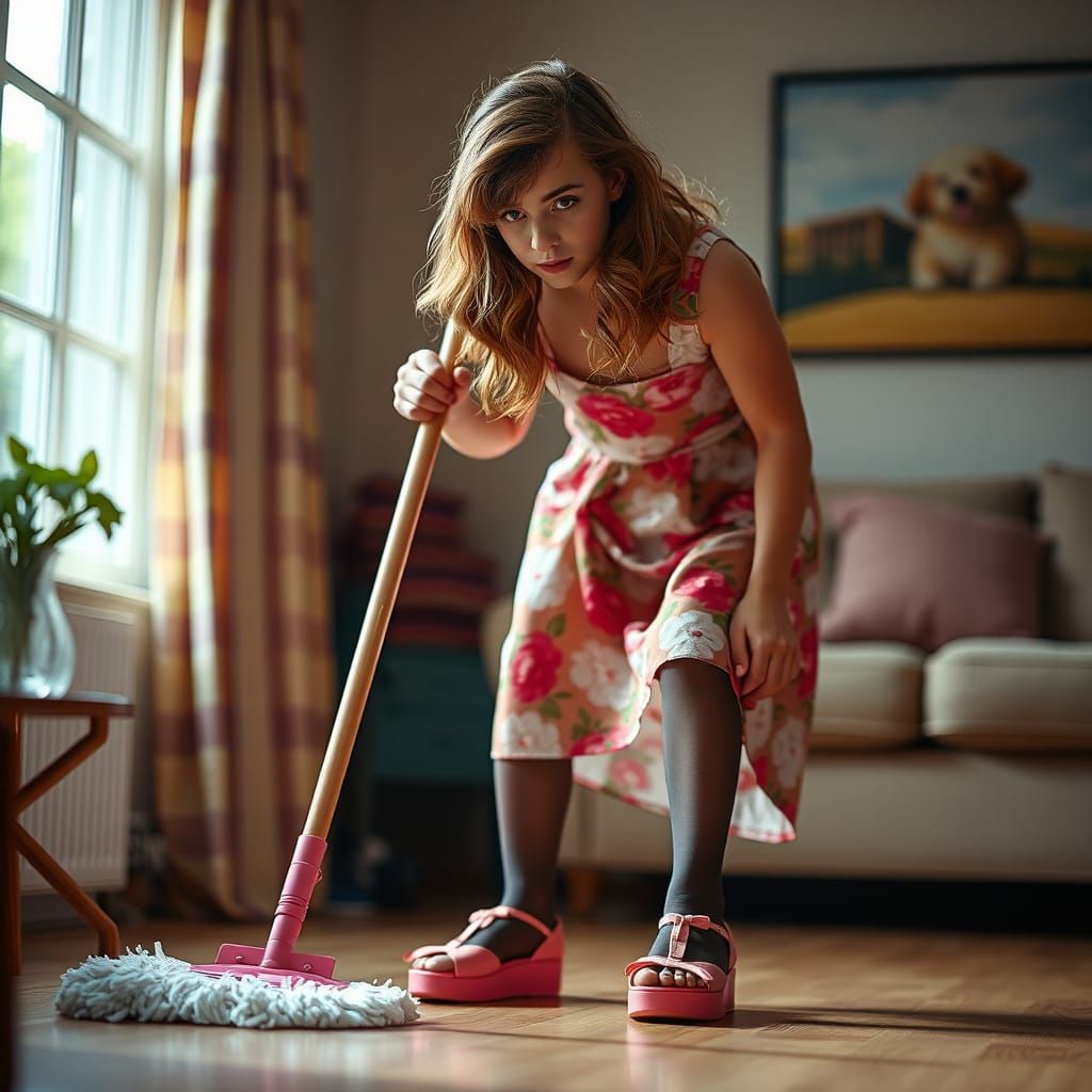 Boy Crossdressing as 1950s Housewife, Detailed Photography