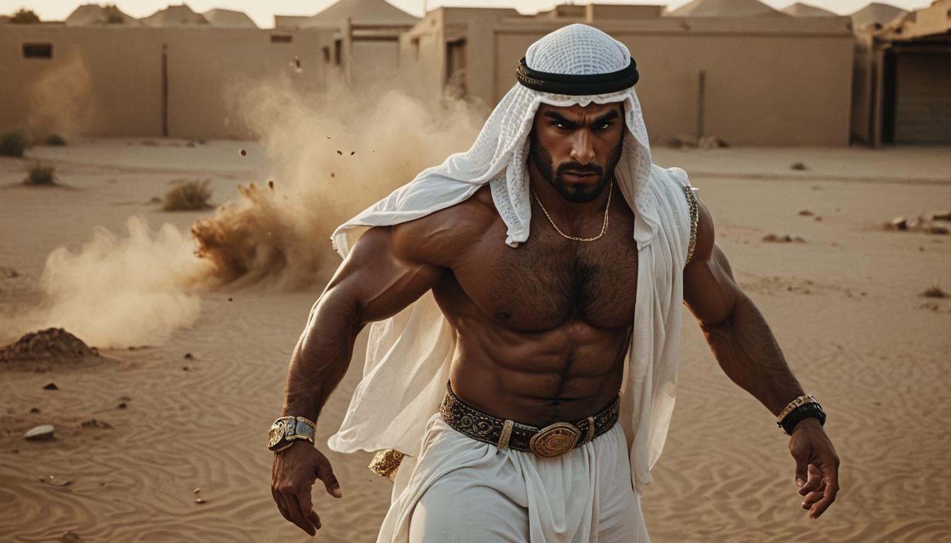Cinematic Arab Bodybuilder with Ghutra Headdress