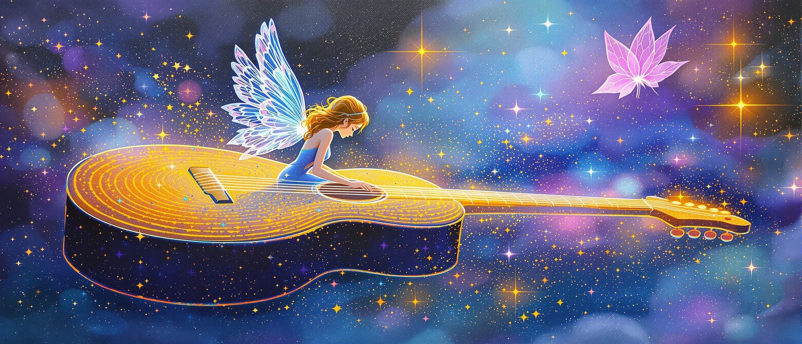 Fairy Plays Glass Sand Guitar in Acrylic Painting