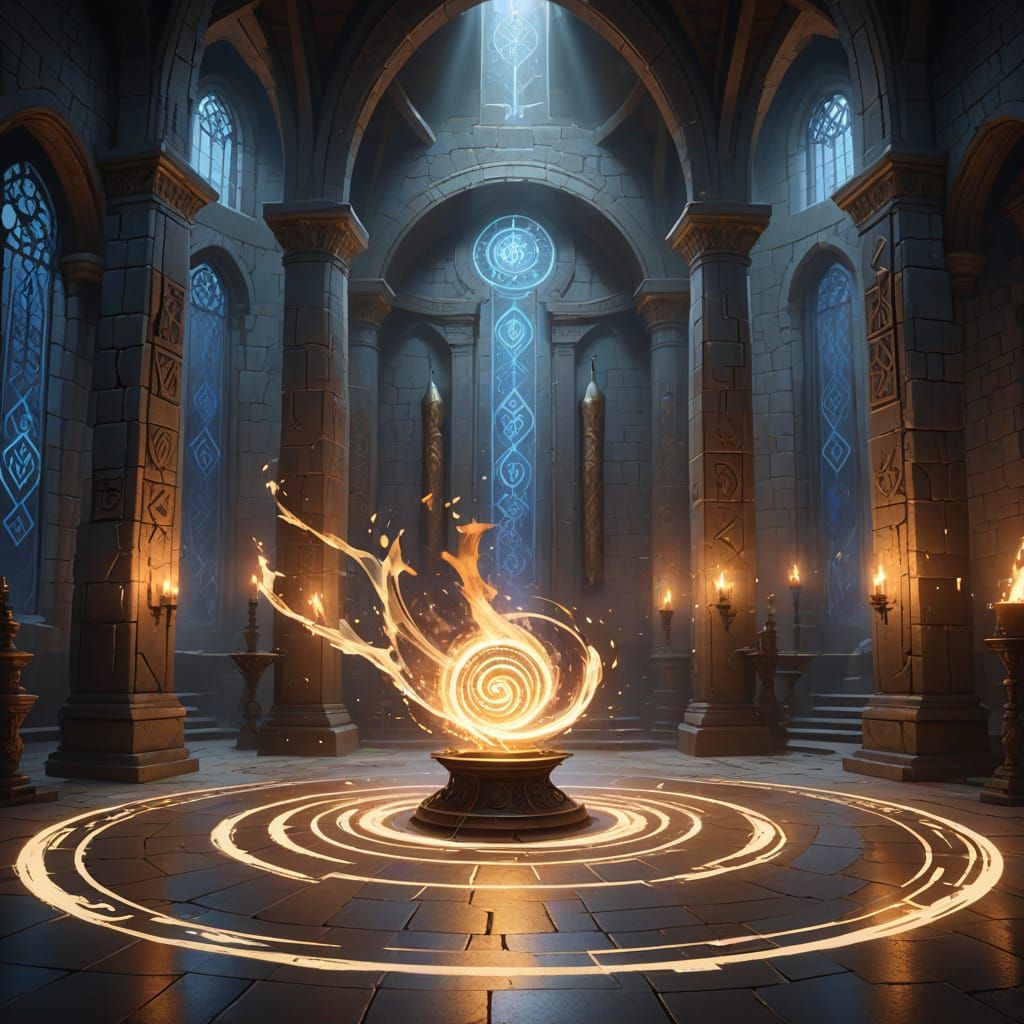 Grand Wand Training Hall with Glowing Runes