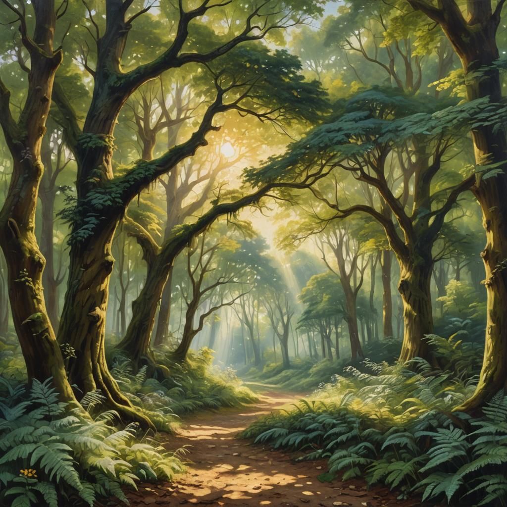 Baroque Forest Landscape Painting with Dappled Light