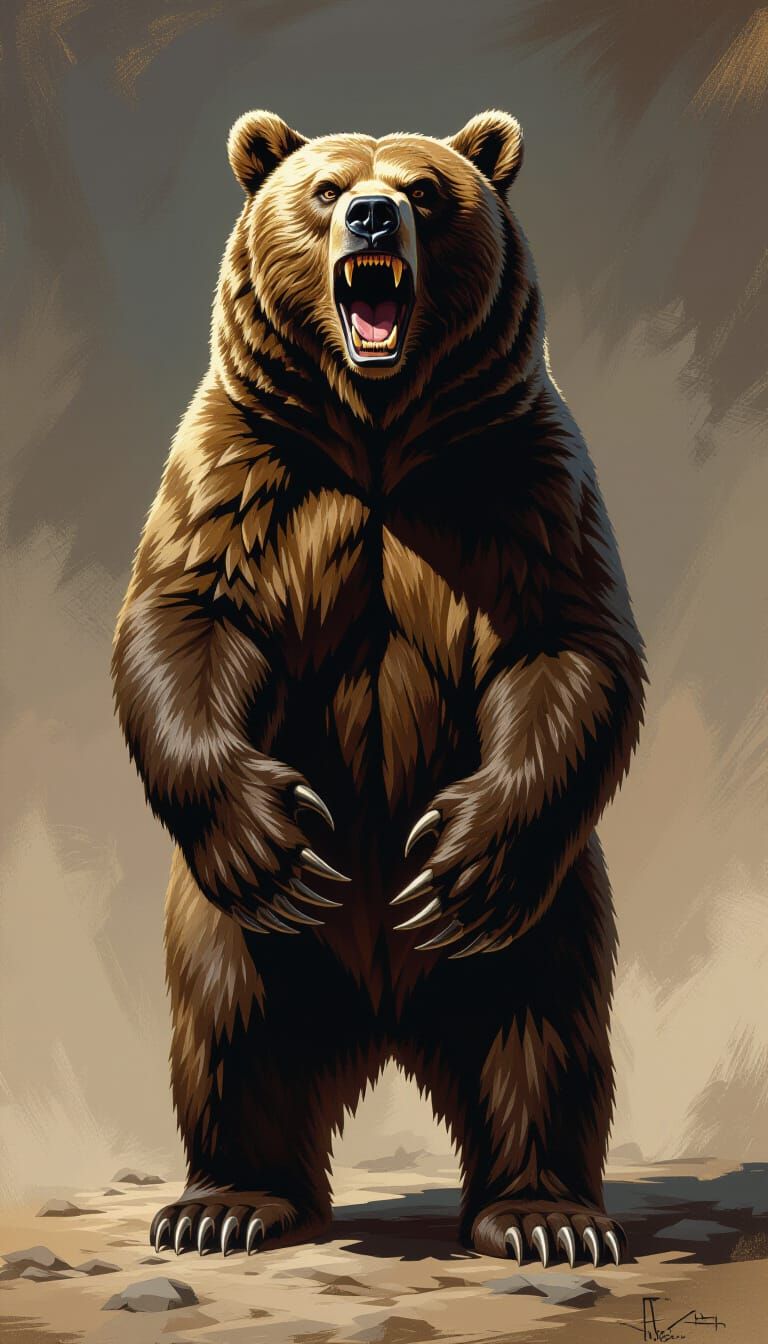 Fierce Wooden Bear Carving in a Fantasy Art Style