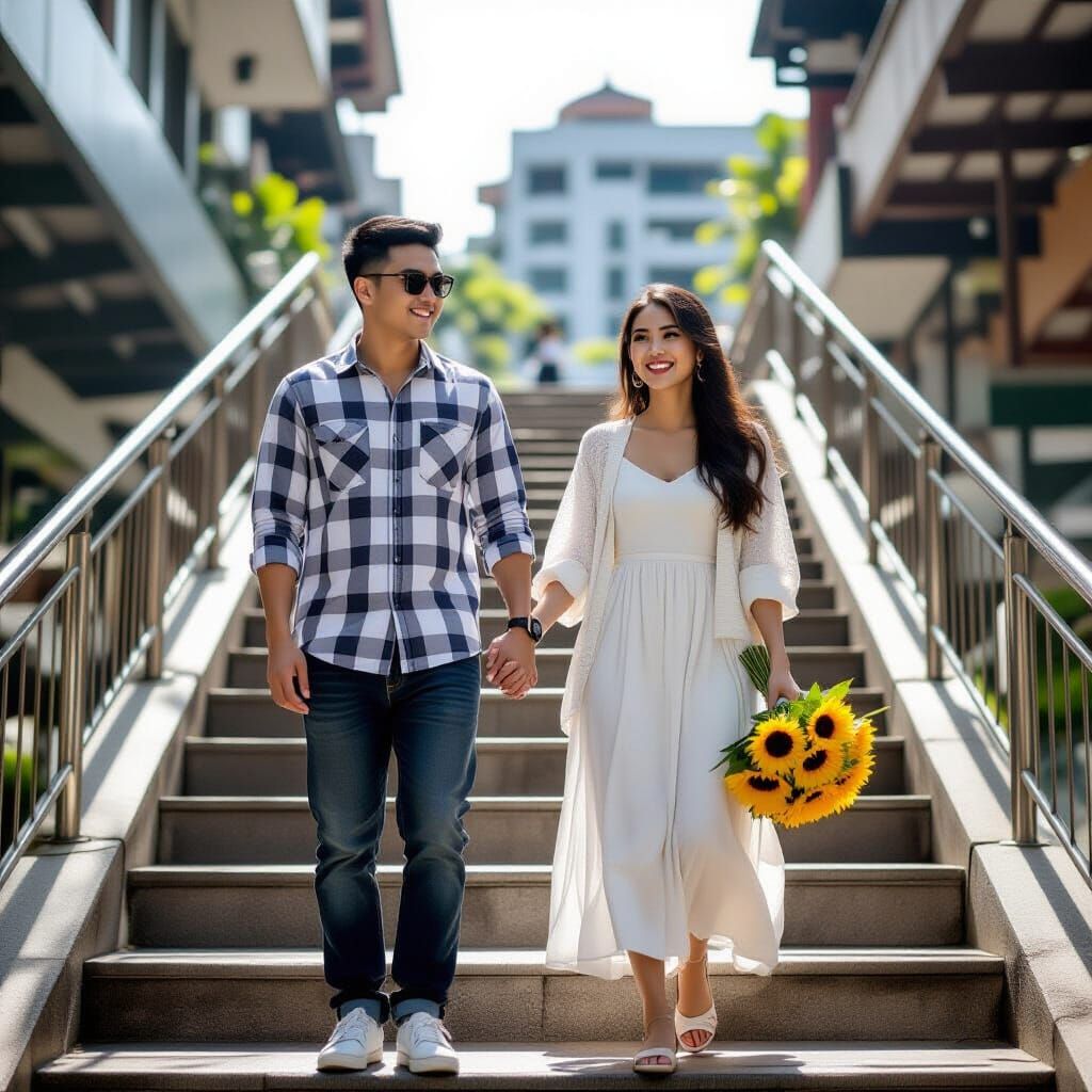 Young Indonesian Couple in Love at Train Station