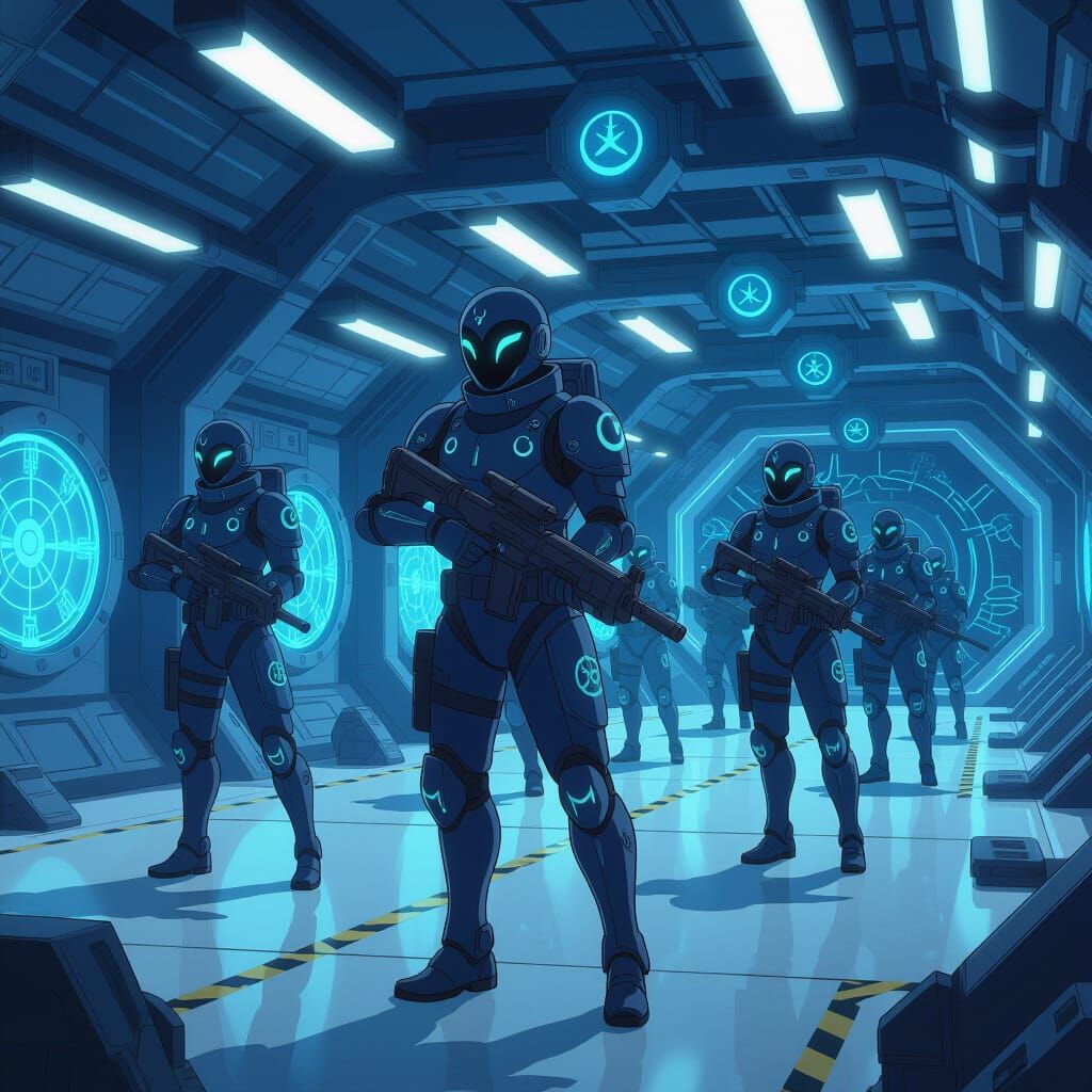 Futuristic Muslim Space Marines Training in Zero Gravity