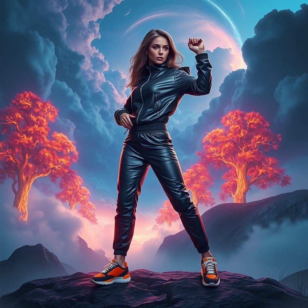 Ethereal Fashion Icon in Neon Dreamscape