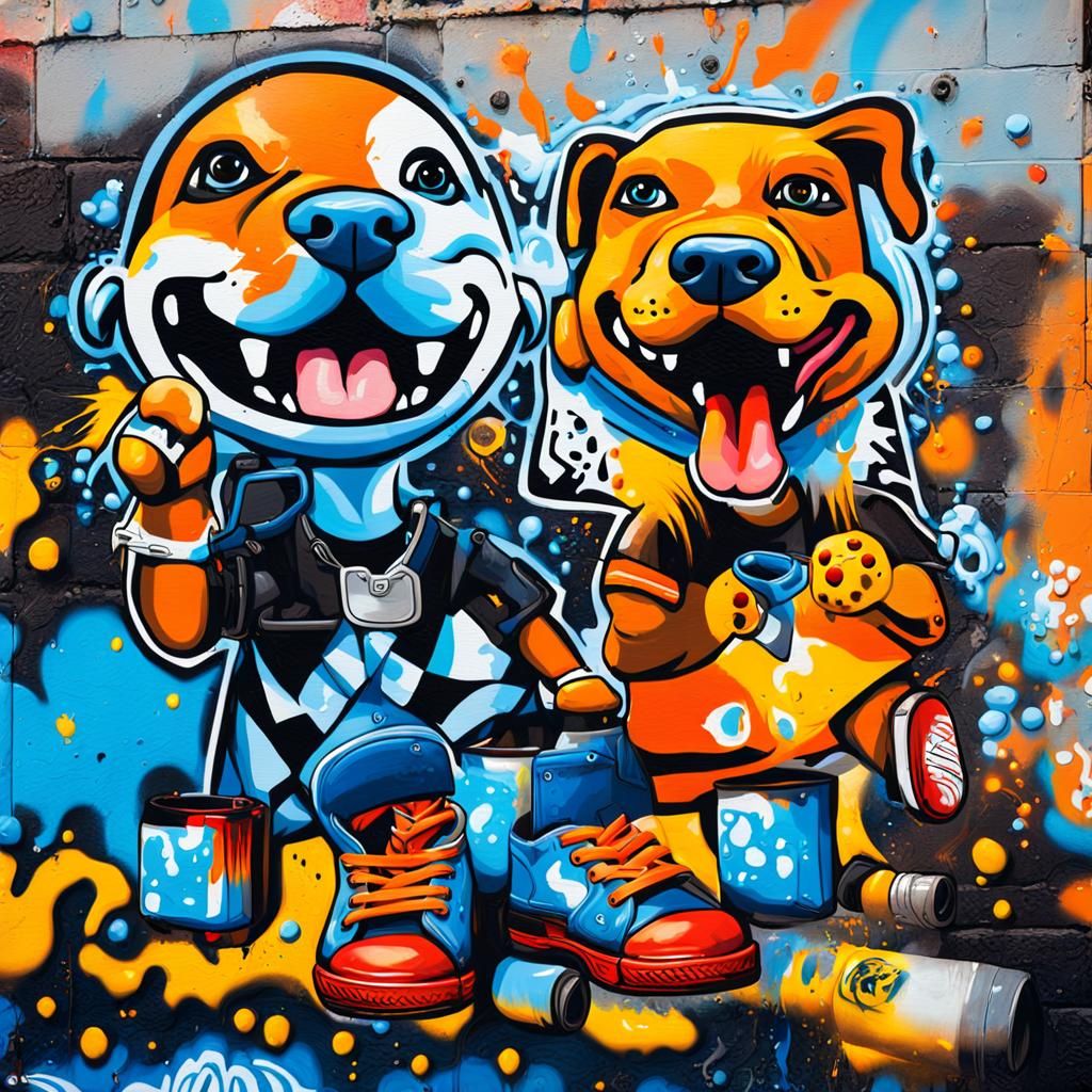 Colorful Graffiti Art Featuring Pit Bulls