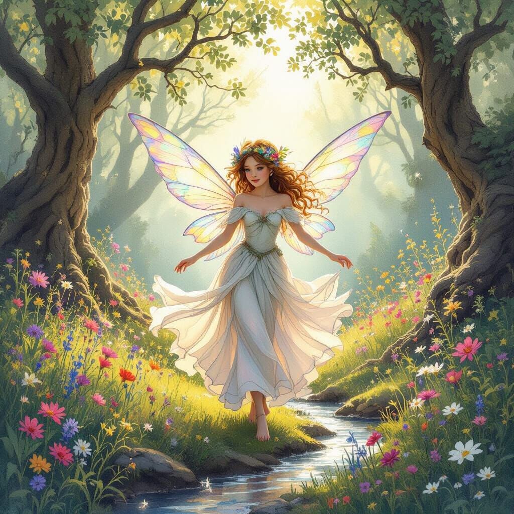 Mischievous Forest Sprite Dancing in Sun-Dappled Grove