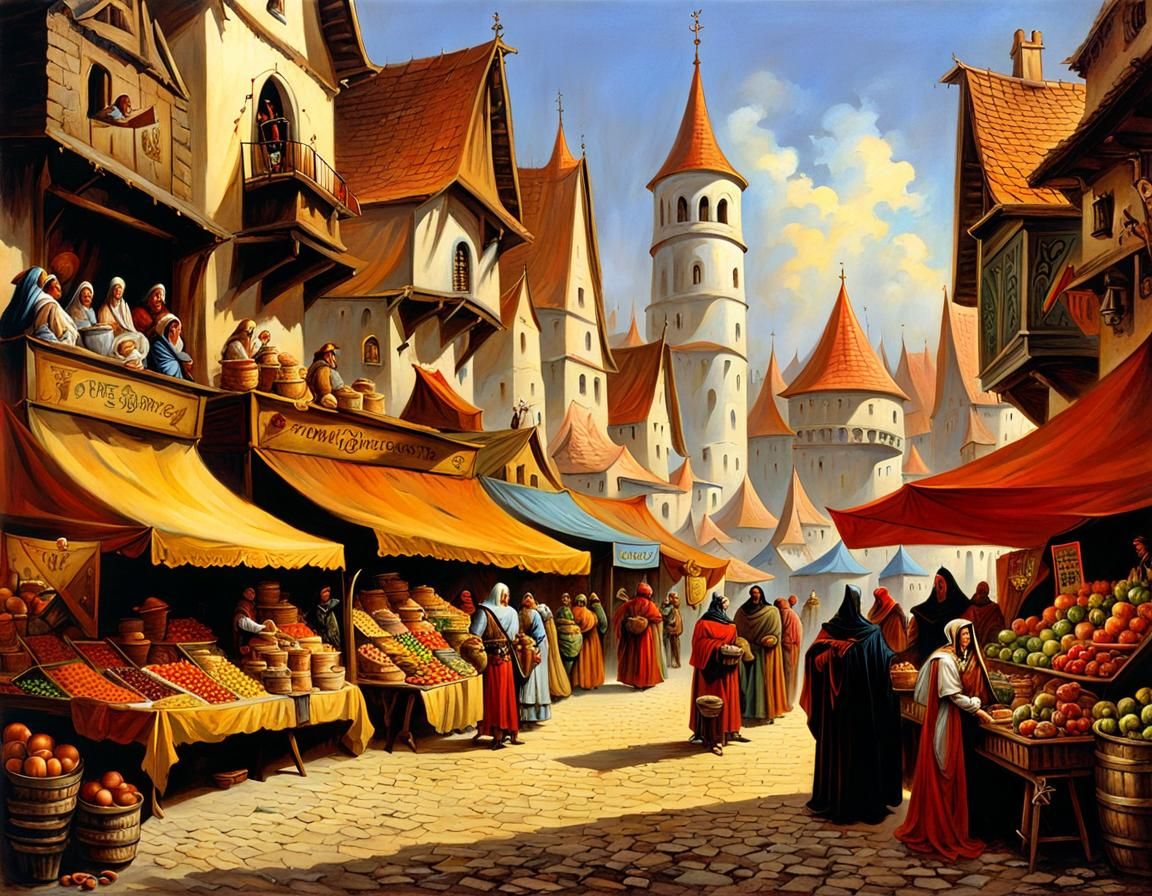 Medieval Fantasy Market Square by Boris Vallejo