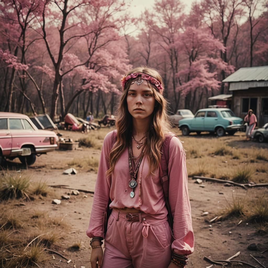 Teenage Girl in Pink Clothes: Cinematic Film Still