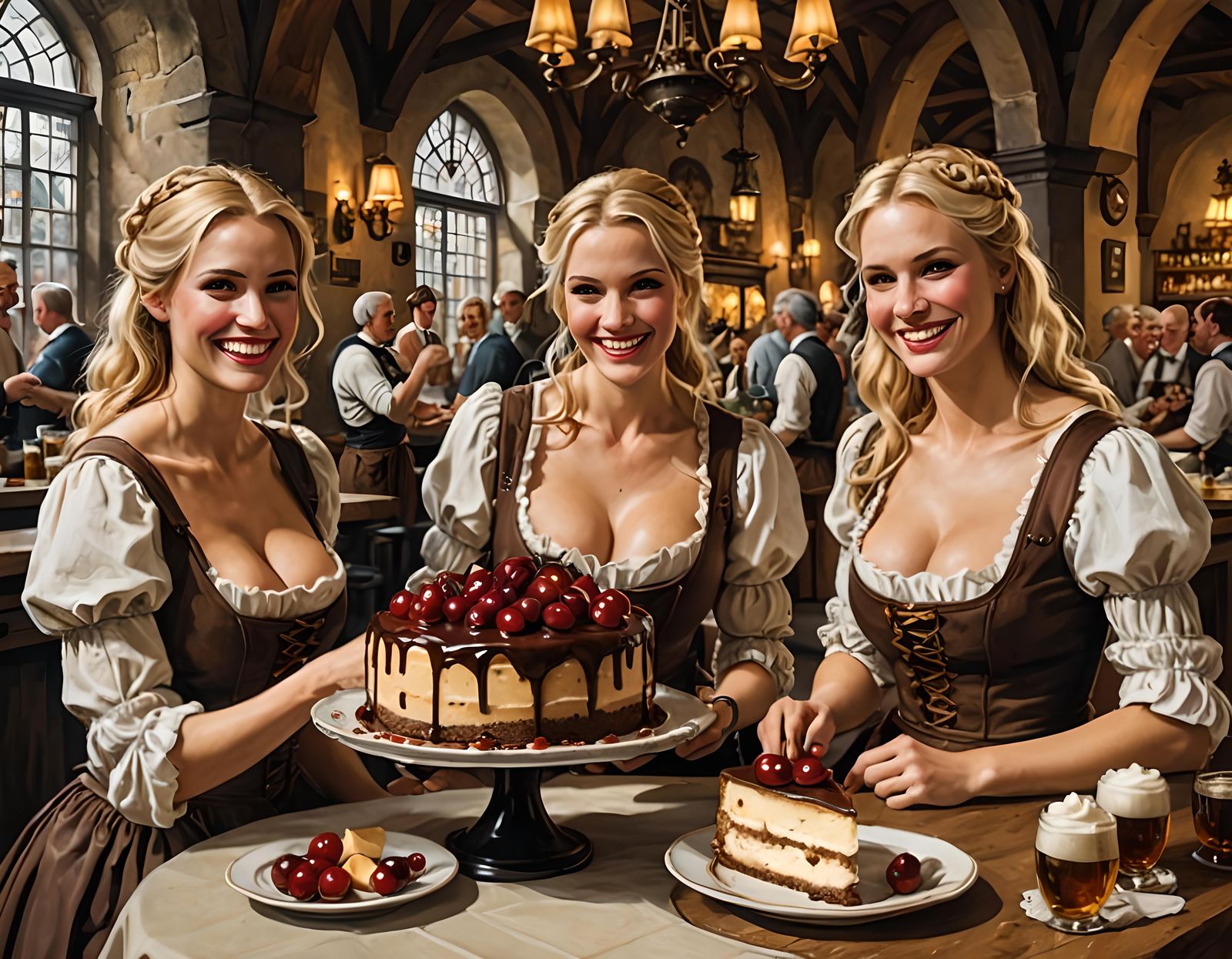 Bavarian Cheesecake Dream: Two Women Serve Dessert