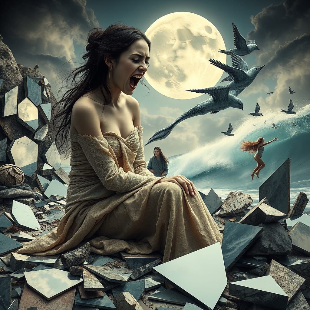 Enigmatic Scream Queen in a Kaleidoscope of Broken Mirrors