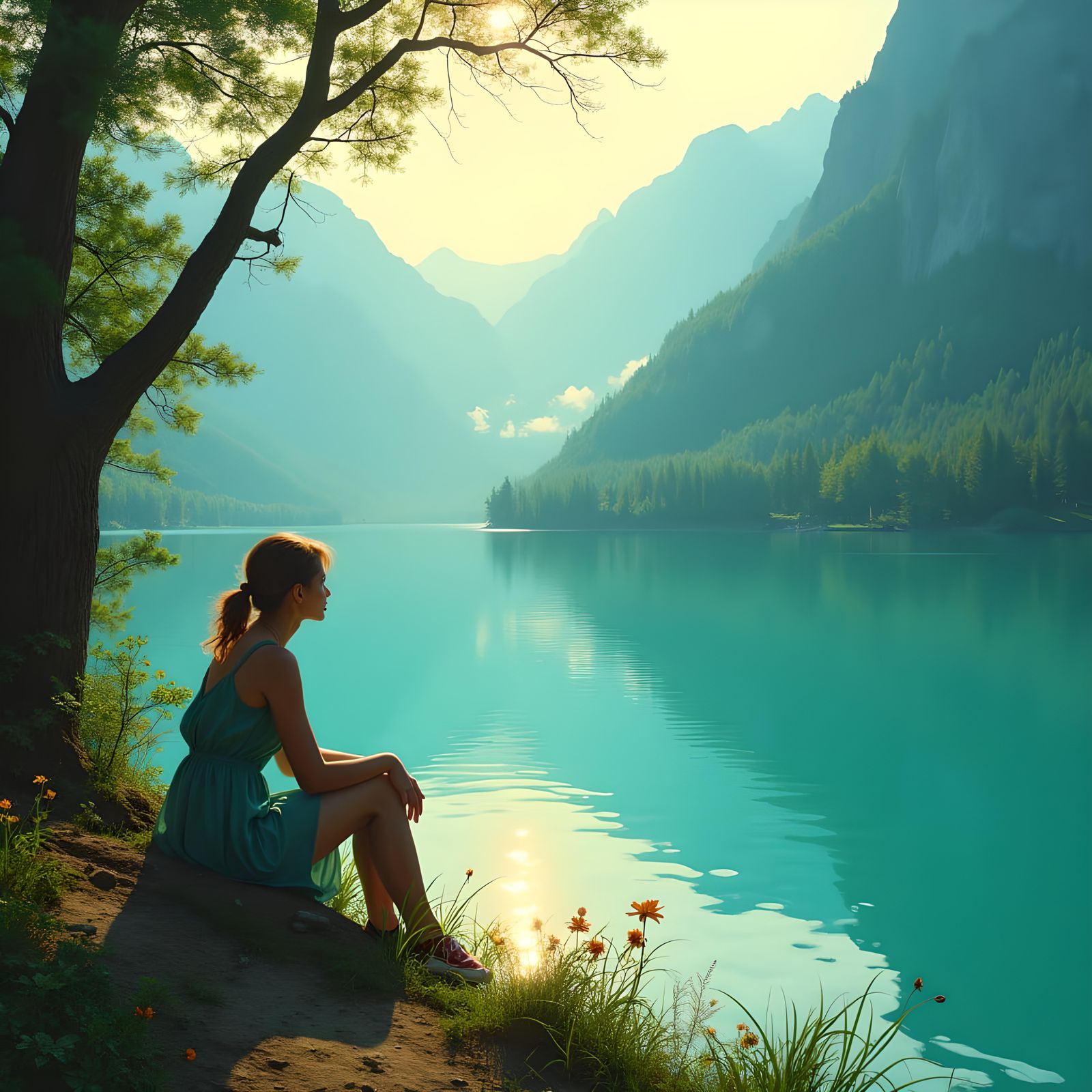 Turquoise Painting in Classic Illustration Style