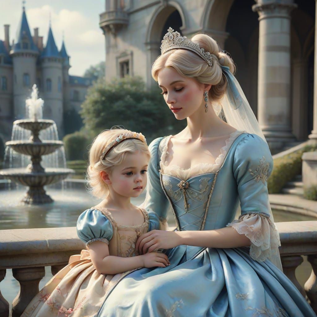 French Queen Cinderella in Elegant Headband, 1850s Portrait