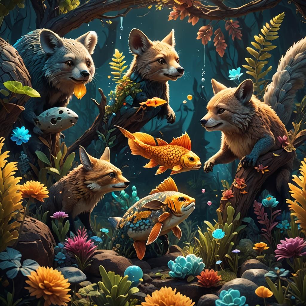 Glowing Hybrid Creature: Coyote Head, Koala Tummy