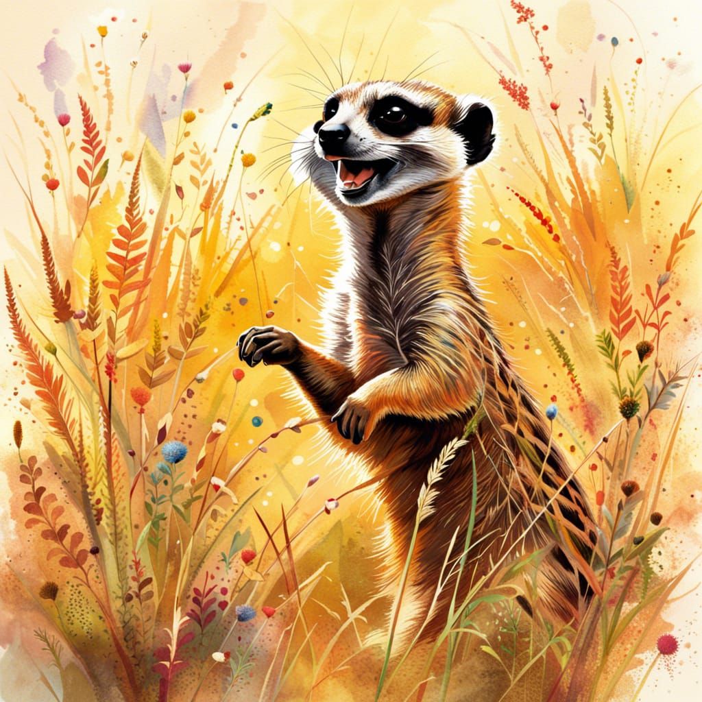 Joyful Meerkat Frolics in a Field