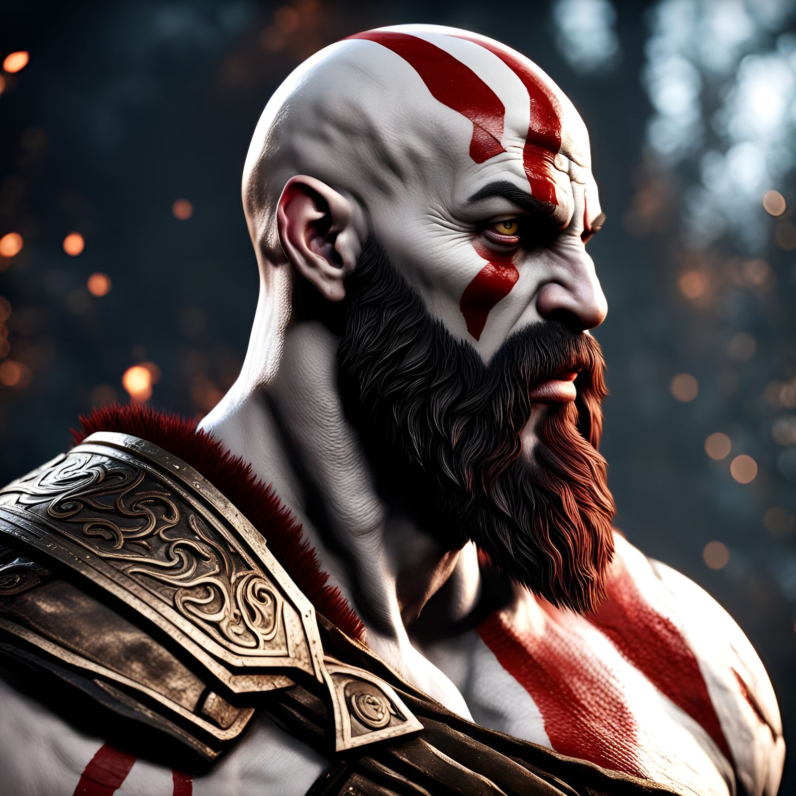 Detailed Kratos Headshot in Cinematic Style