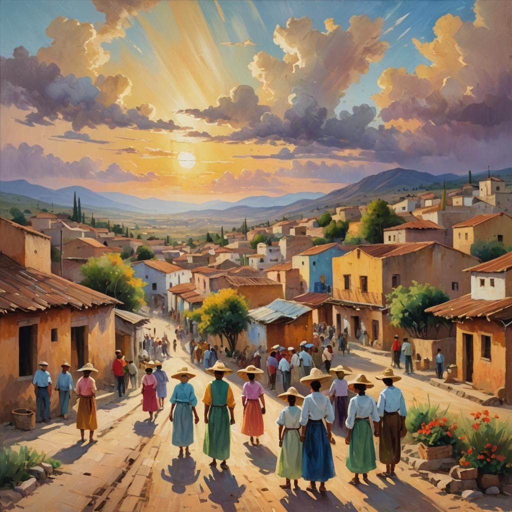 Idyllic Mexican Village Under Multicolored Sky
